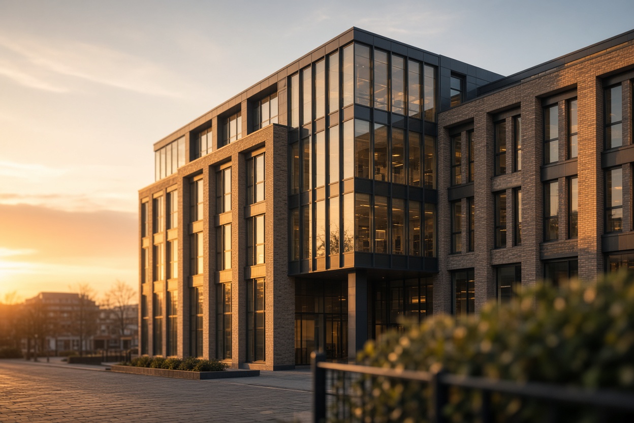 A commercial building at first light